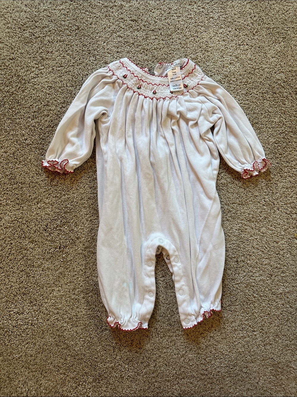 9Month -Petit Ami White One-Piece Bodysuit with Red Trim